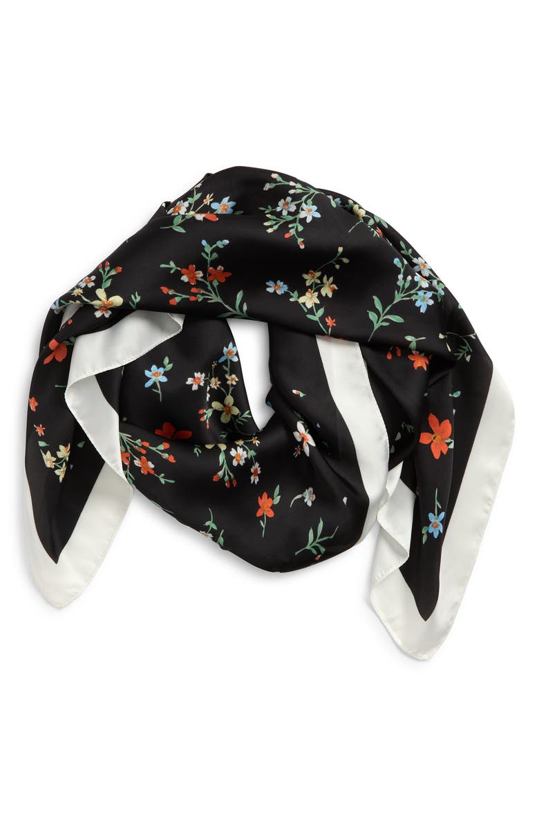 Tasha Ditsy Floral Print Scarf, Main, color, Black-Multi