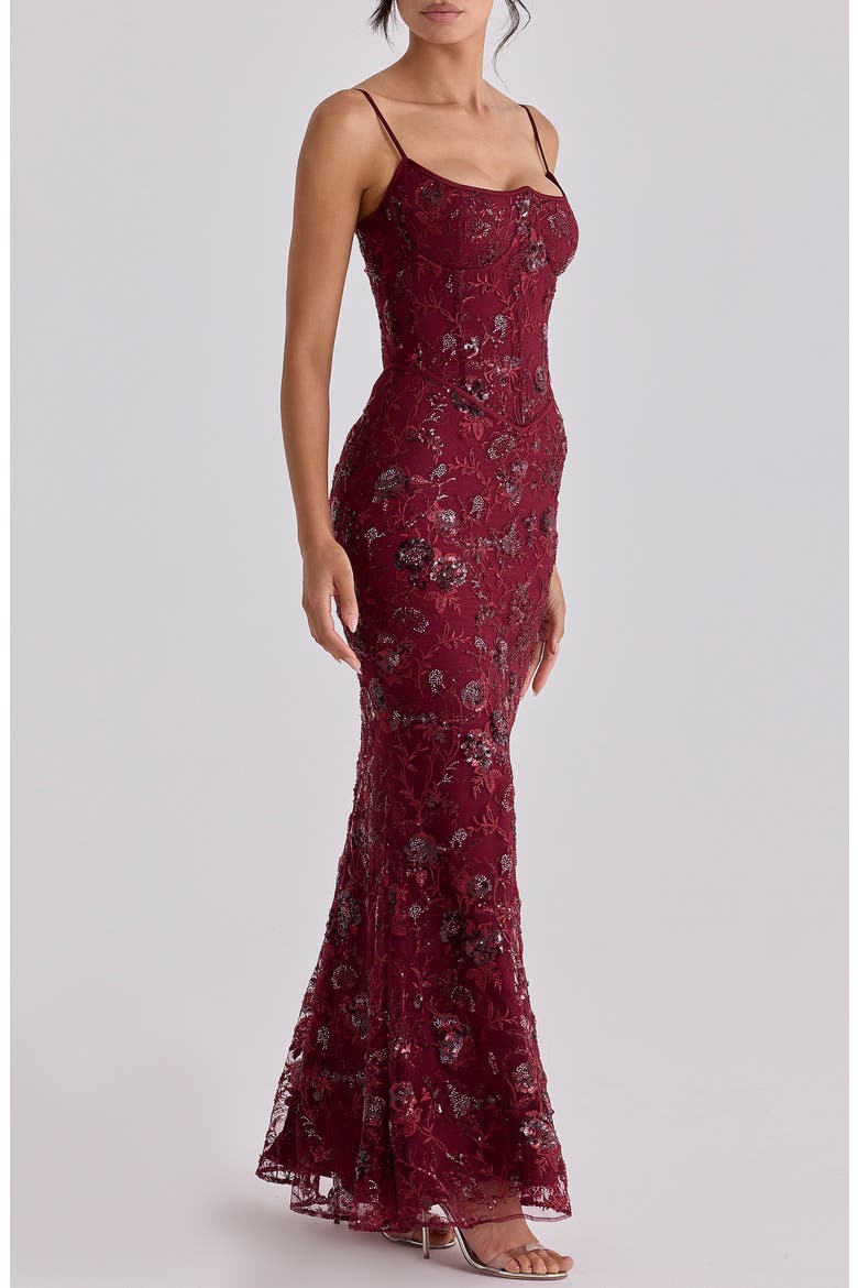 Naima Hand Beaded Gown, Alternate, color, WINE
