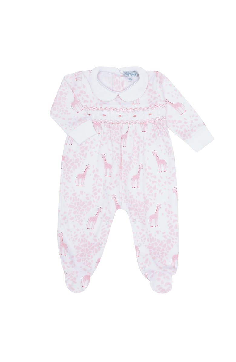 Nellapima Pink Giraffe Print Smocked Footie - Baby, Main, color, Pink