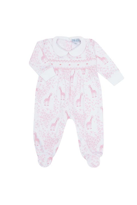 Pink Giraffe Print Smocked Footie - Baby