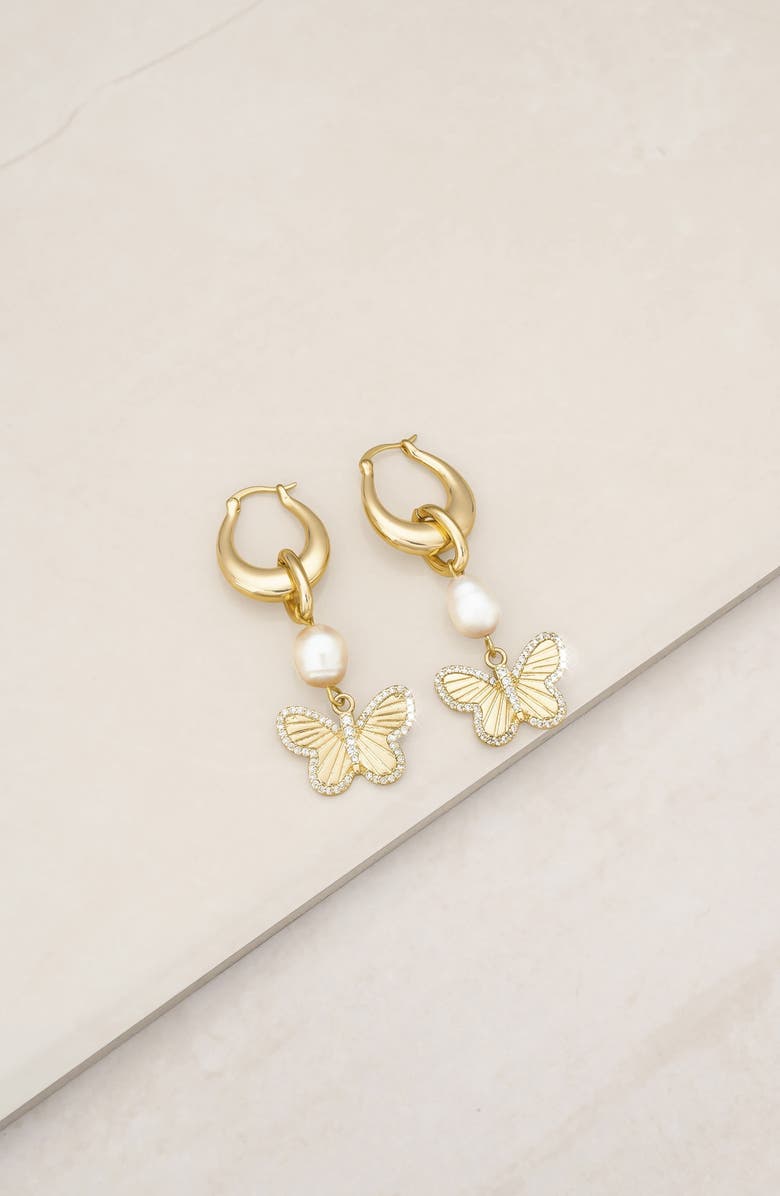 Ettika Butterfly & Imitation Pearl Drop Earrings, Alternate, color, 