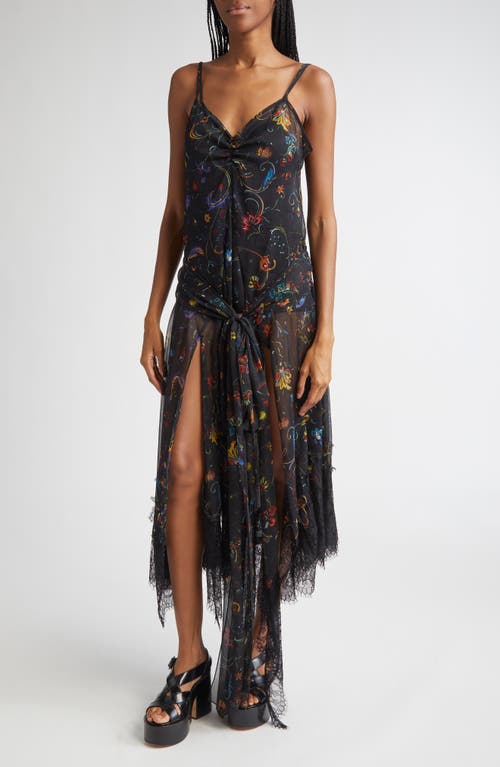 Siedres Siedrés Claudia Floral Print Lace Trim Chiffon Dress In Multi