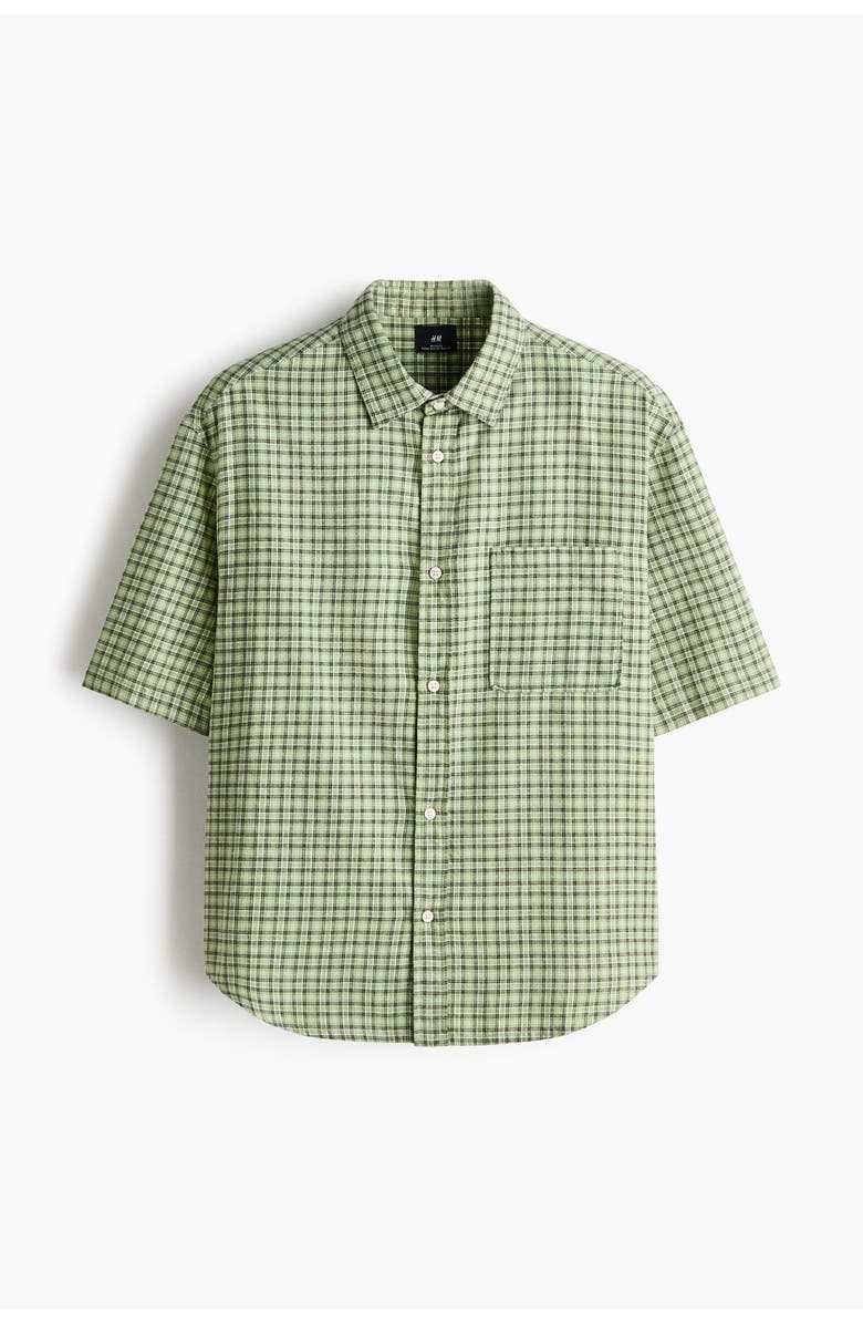 H&M Relaxed Fit Cotton Flannel Shirt, Main, color, Light Green/Checked
