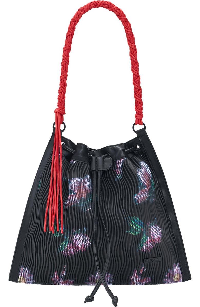 Desigual Medium Floral Backpack with Shoulder Strap, Main, color, Black