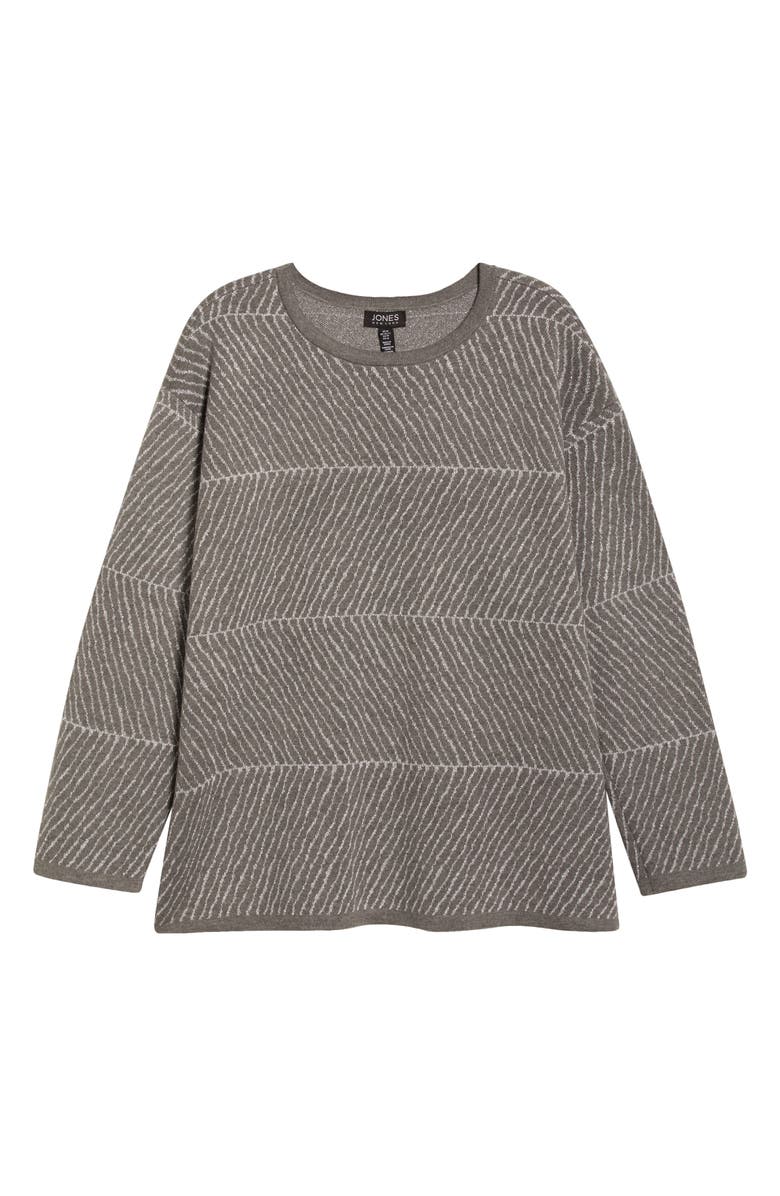 Jones New York Jacquard Crewneck Sweater, Alternate, color, Smoke Heather/ Silver