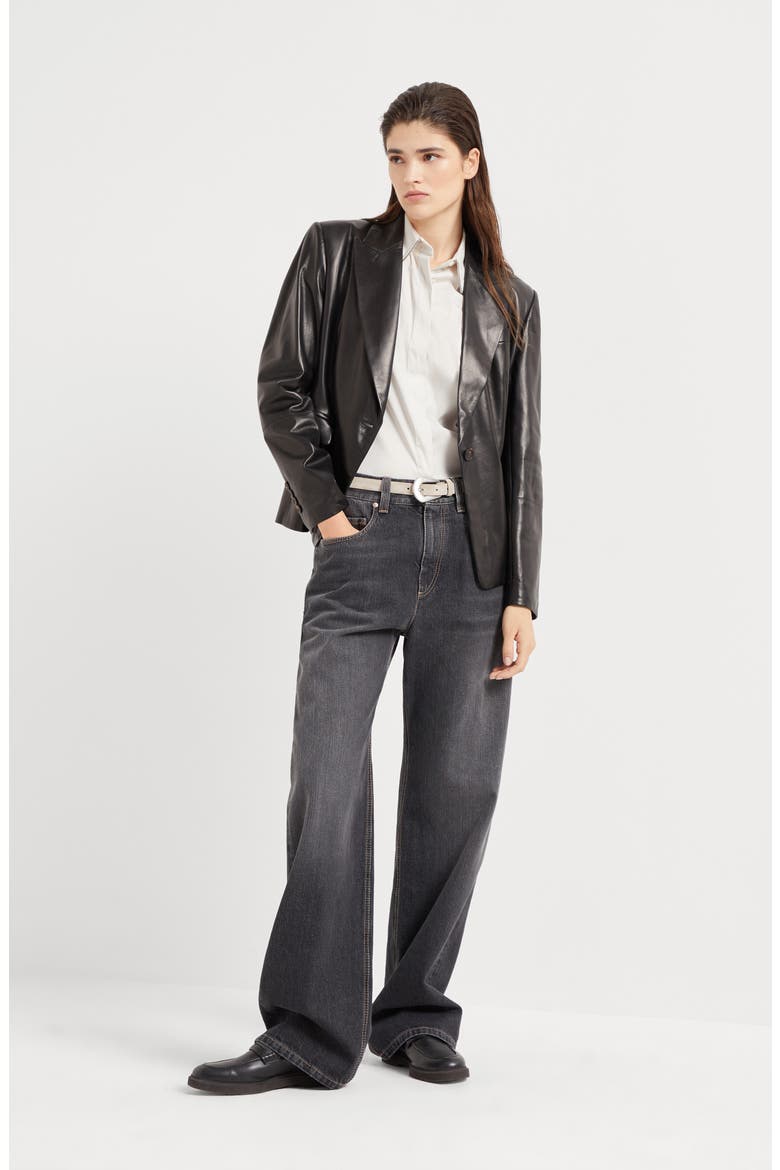 Nappa leather jacket with monili, Alternate, color, Black