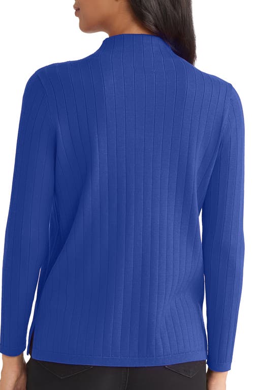 Jones New York Funnel Neck Rib Sweater In Blue