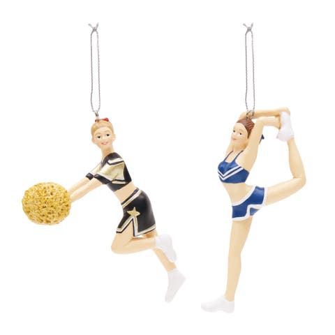Cheerleader With Pom Pom Ornaments Set of 2