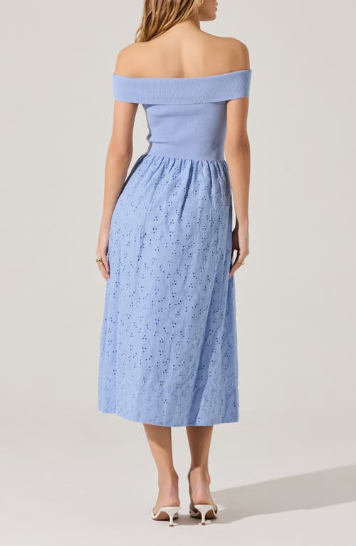 Astr The Label Mixed Media Off The Shoulder Dress In Blue