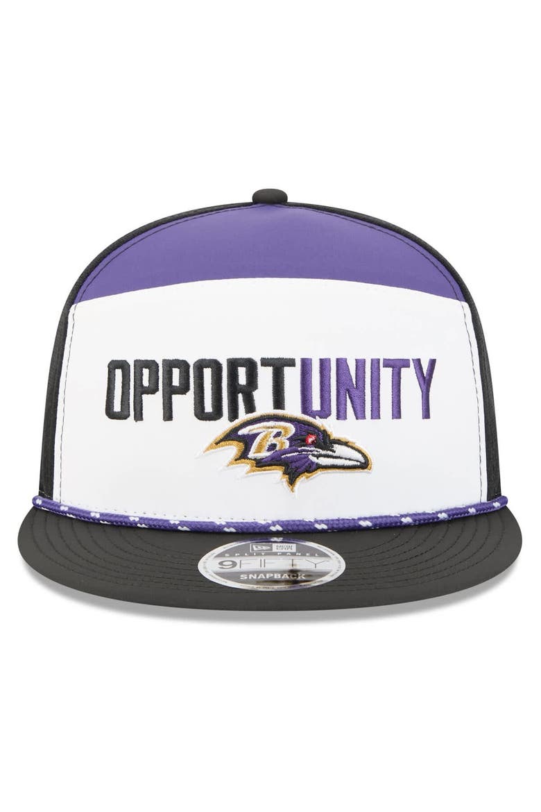 Men's New Era White/Black Baltimore Ravens 2025 Inspire Change Split Panel 9FIFTY Snapback Hat, Alternate, color, White