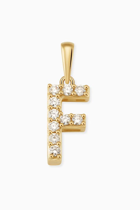 14K Gold Luxe Letter Diamond Initial Pendant Charm