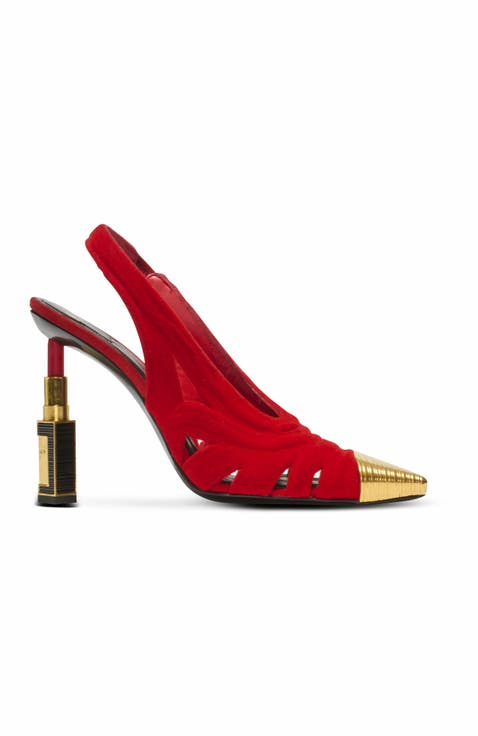 Lipstick Pumps In Suede Leather And Brass