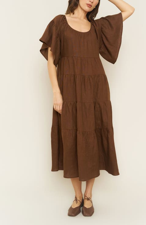 Green Midi Linen Swing dress with pockets 2545 Green Midi Linen Swing dress with pockets 2545
