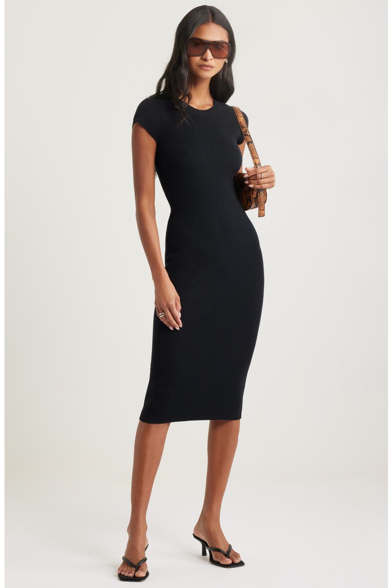 Luxe Rib Cap Sleeve Dress, Alternate, color, BLACK