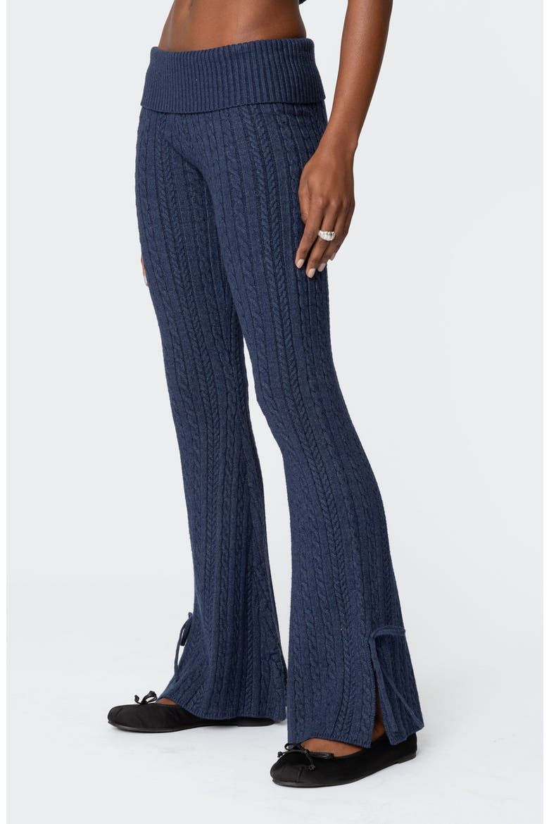 Chase Foldover Bow Trim Cable Knit Pants, Alternate, color, NAVY