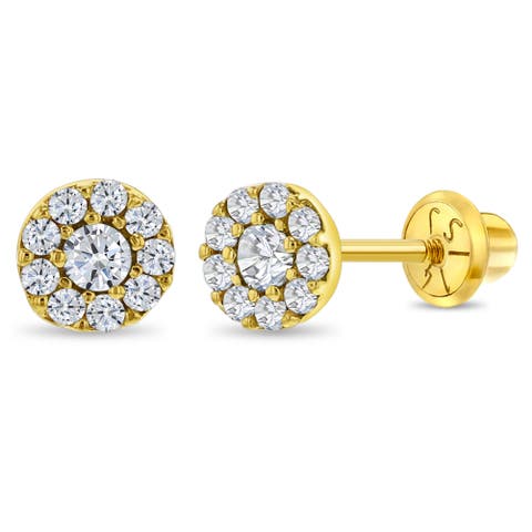 14k Round Cubic Zirconia Burst Earrings
