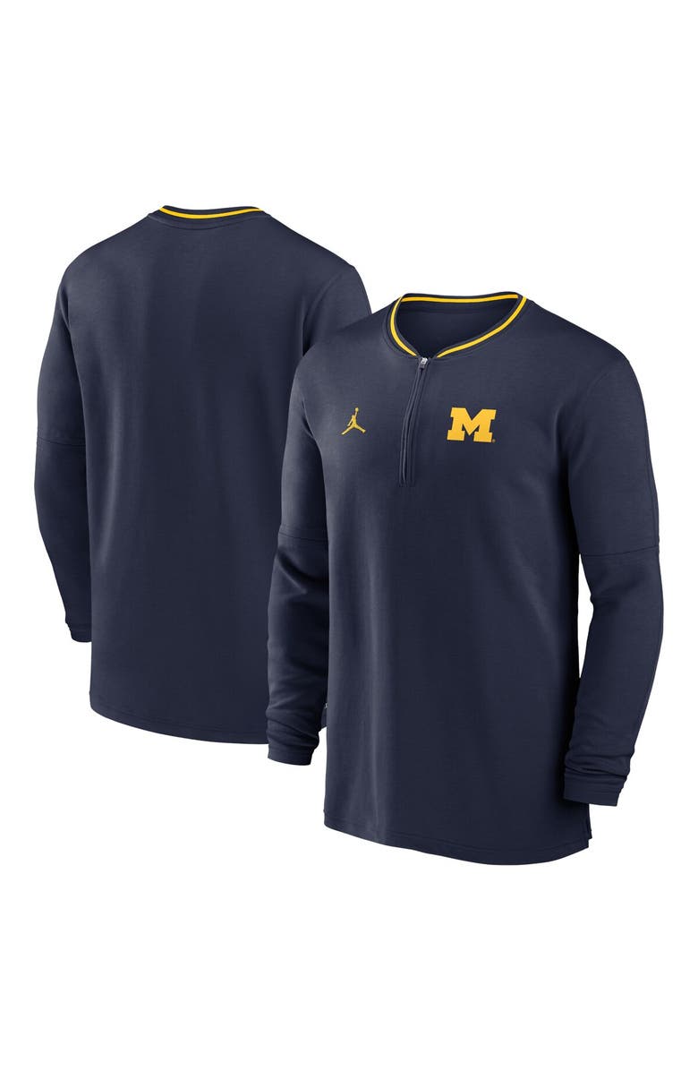 Jordan Brand Men's Jordan Brand Navy Michigan Wolverines 2024 Sideline Coach Performance Half-Zip Long Sleeve Top, Alternate, color, Navy