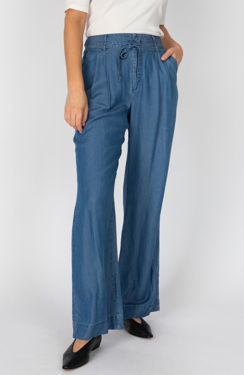 Derek Lam 10 Crosby Felicity Pleated Tie Waist Wide Leg Jeans, Alternate, color, Murray