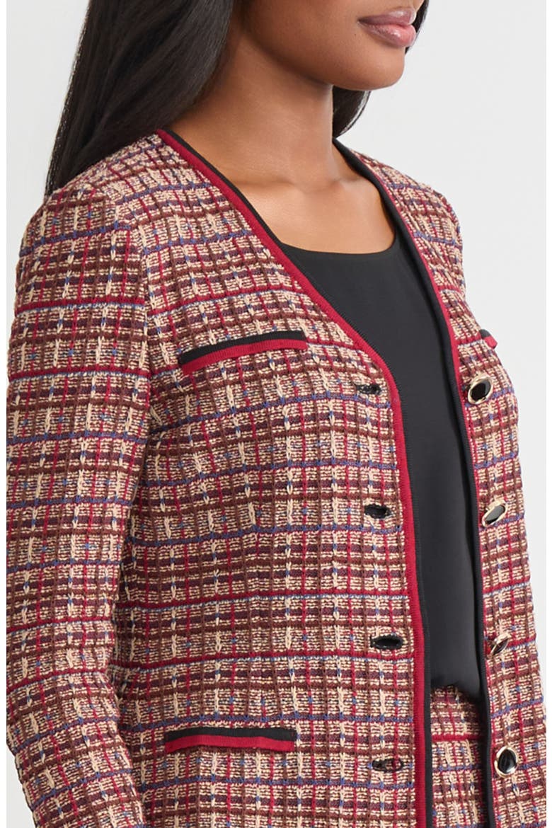 Tailored Plaid Multi-Stitch Knit Jacket, Alternate, color, Scarlet Red/Truffle