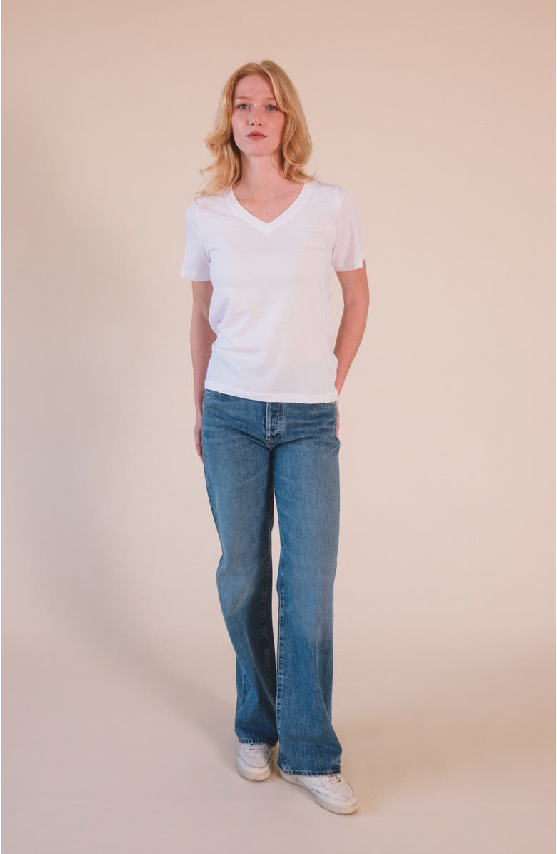 POPLINEN Louise Organic Cotton + Tencel  V-neck Tee, Alternate, color, White