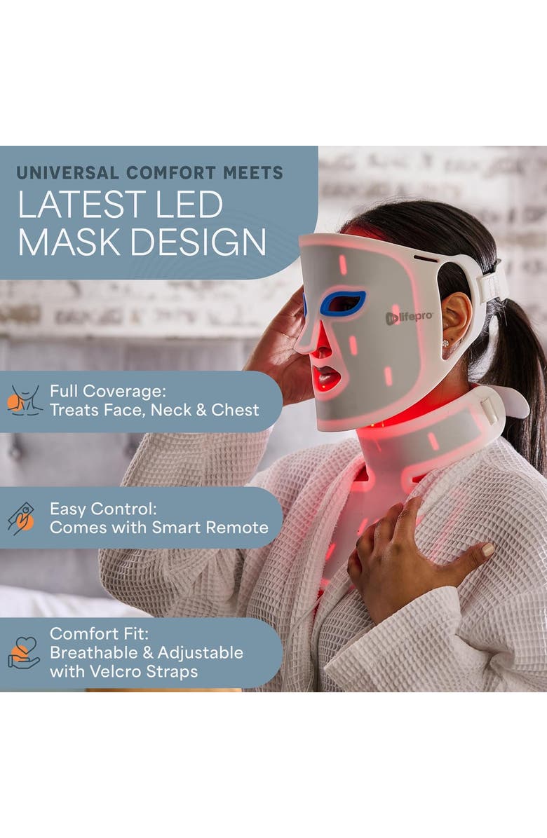 Lifepro Silicone LED Face Mask Redlight therapy with RBG light Portable LED mask, Alternate, color, Pro White