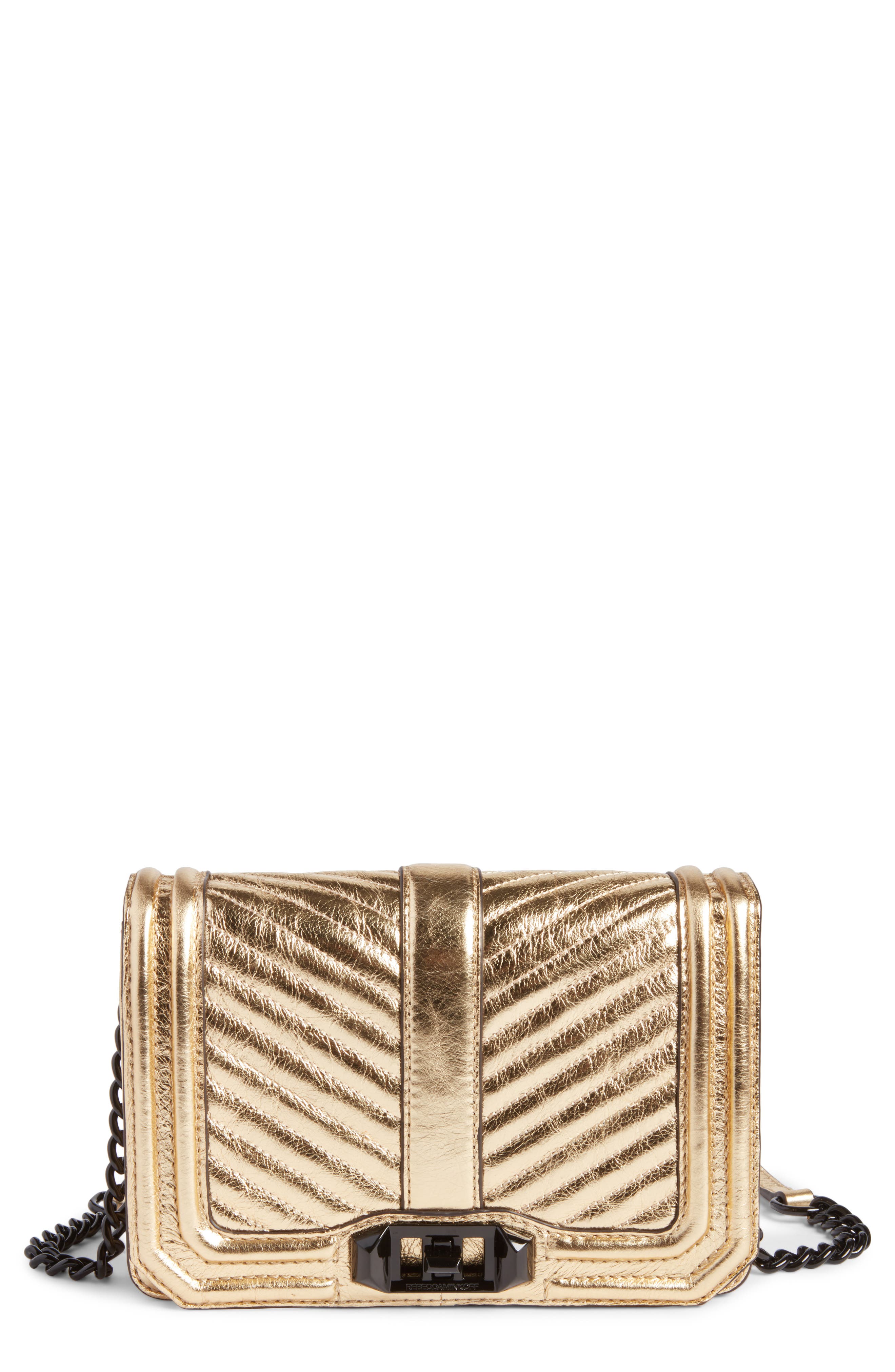 Rebecca Minkoff Small Love Metallic Leather Crossbody Bag, Main, color, Gold/ Black Hardware