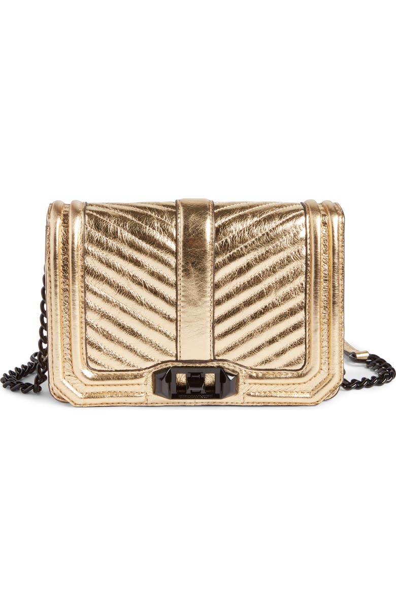 Rebecca Minkoff Small Love Metallic Leather Crossbody Bag, Main, color, Gold/ Black Hardware
