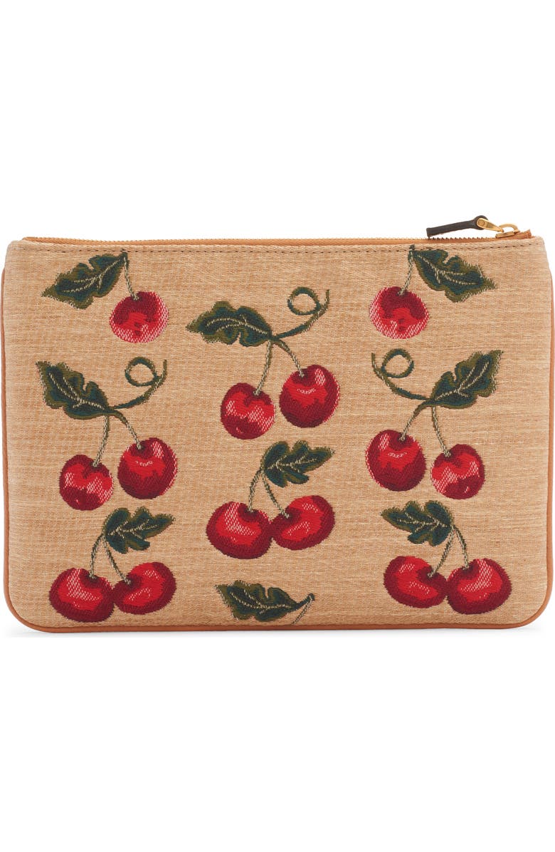 Valentino Garavani Medium VLOGO Cherry Jacquard Raffia Clutch, Alternate, color, R9f Natural/ Multi/ Camel