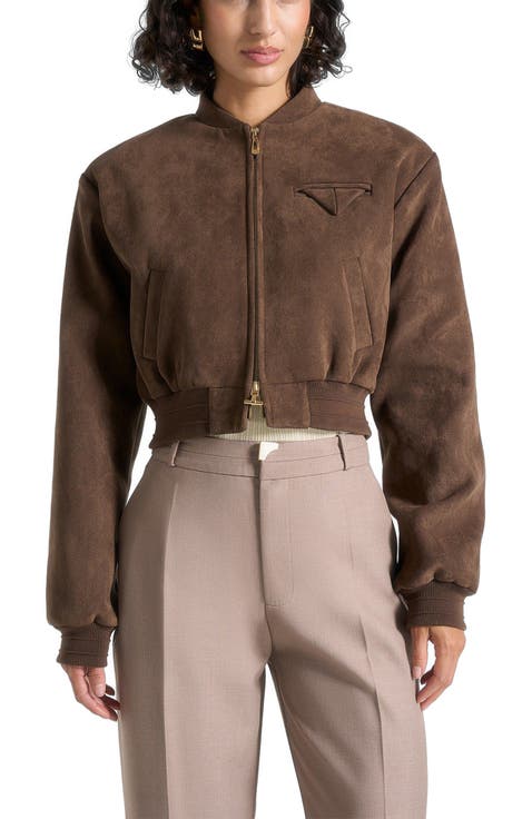 Monique Suede Wide Shoulder Bomber Jacket