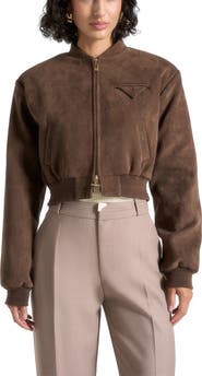 Manière De Voir Monique Suede Wide Shoulder Bomber Jacket