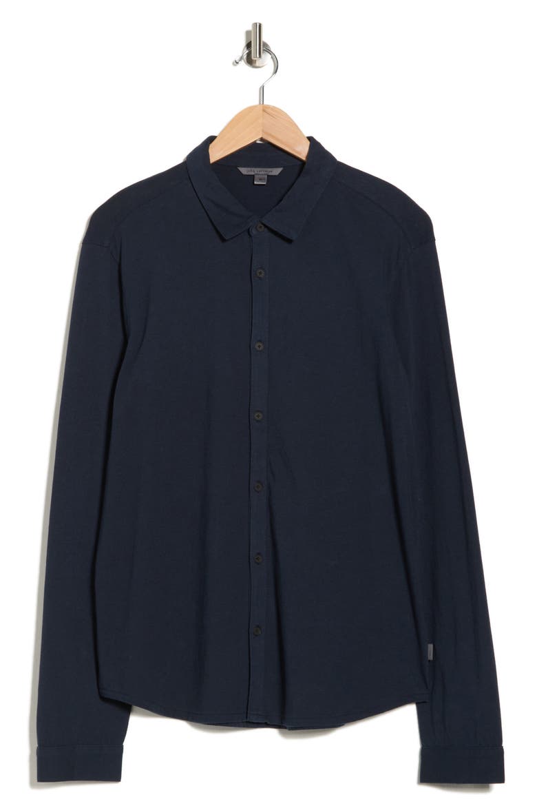 Clark Organic Cotton Jersey Button-Up Shirt, Alternate, color, NAVY