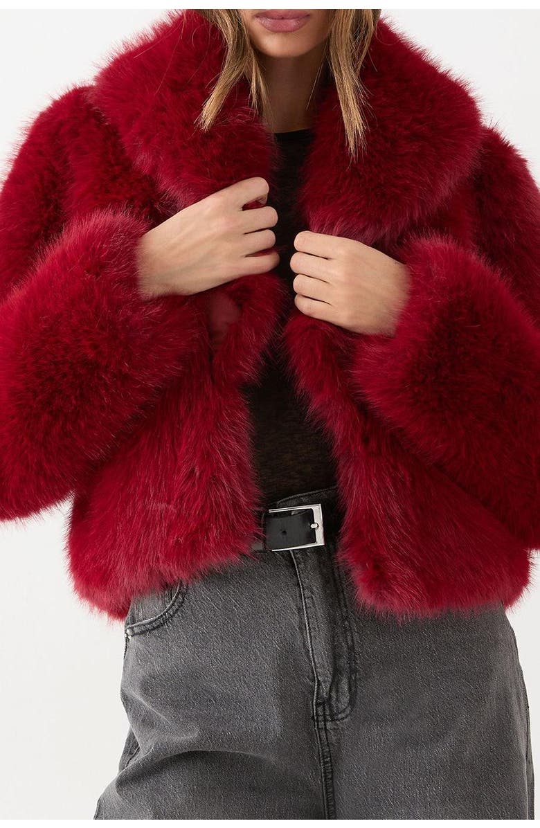 MissPap Faux Fur Cropped Collar Coat, Alternate, color, Red