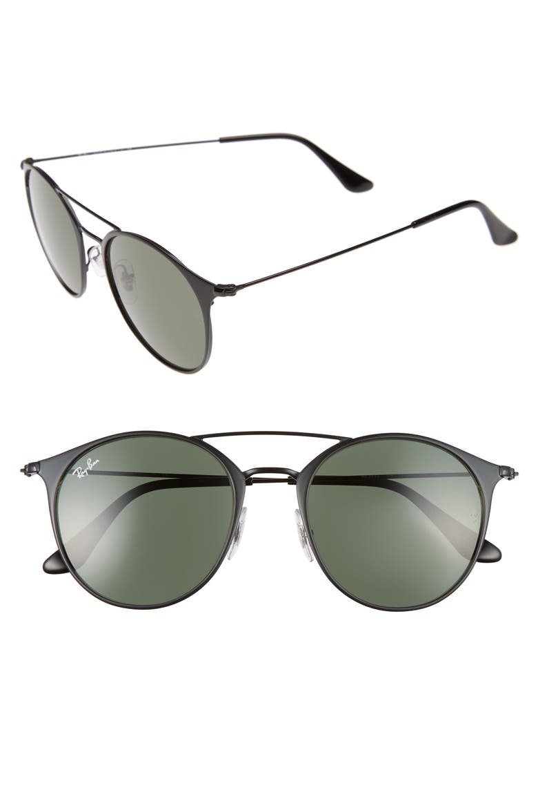 Highstreet 52mm Round Brow Bar Sunglasses, Main, color, TOP BLACK