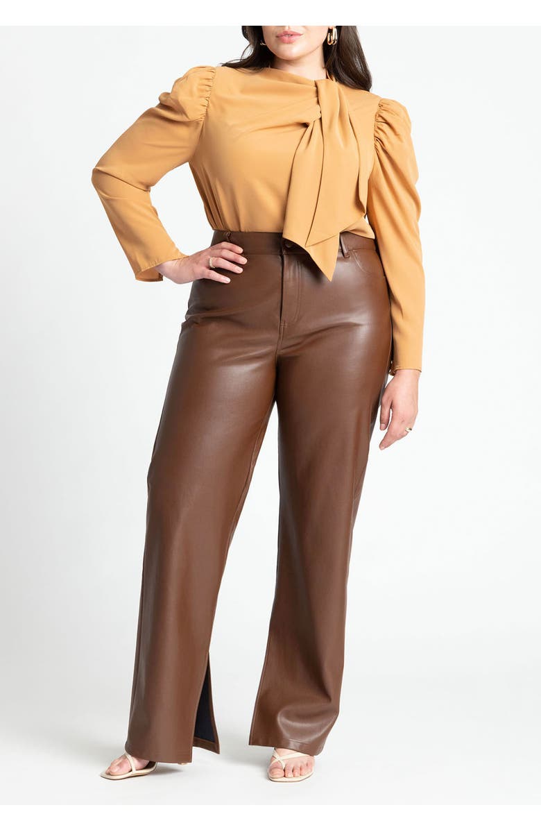 ELOQUII Slit Hem Faux Leather Pant, Alternate, color, Rocky Road