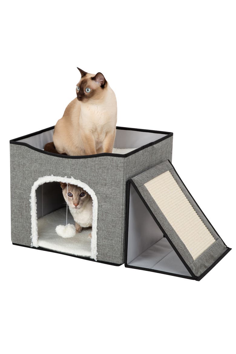 Foldaway Cat Condo & Play Center, Alternate, color, Gray