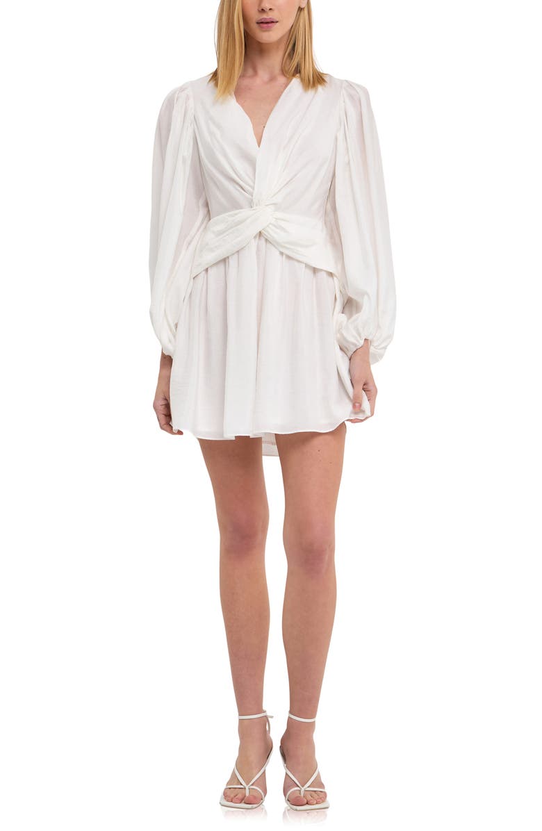 Endless Rose Twist Front Drape Long Sleeve Minidress, Main, color, 