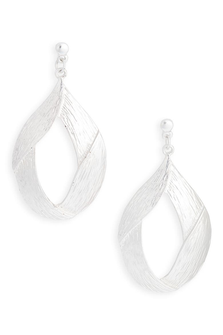 Open Teardrop Earrings, Main, color, SILVER