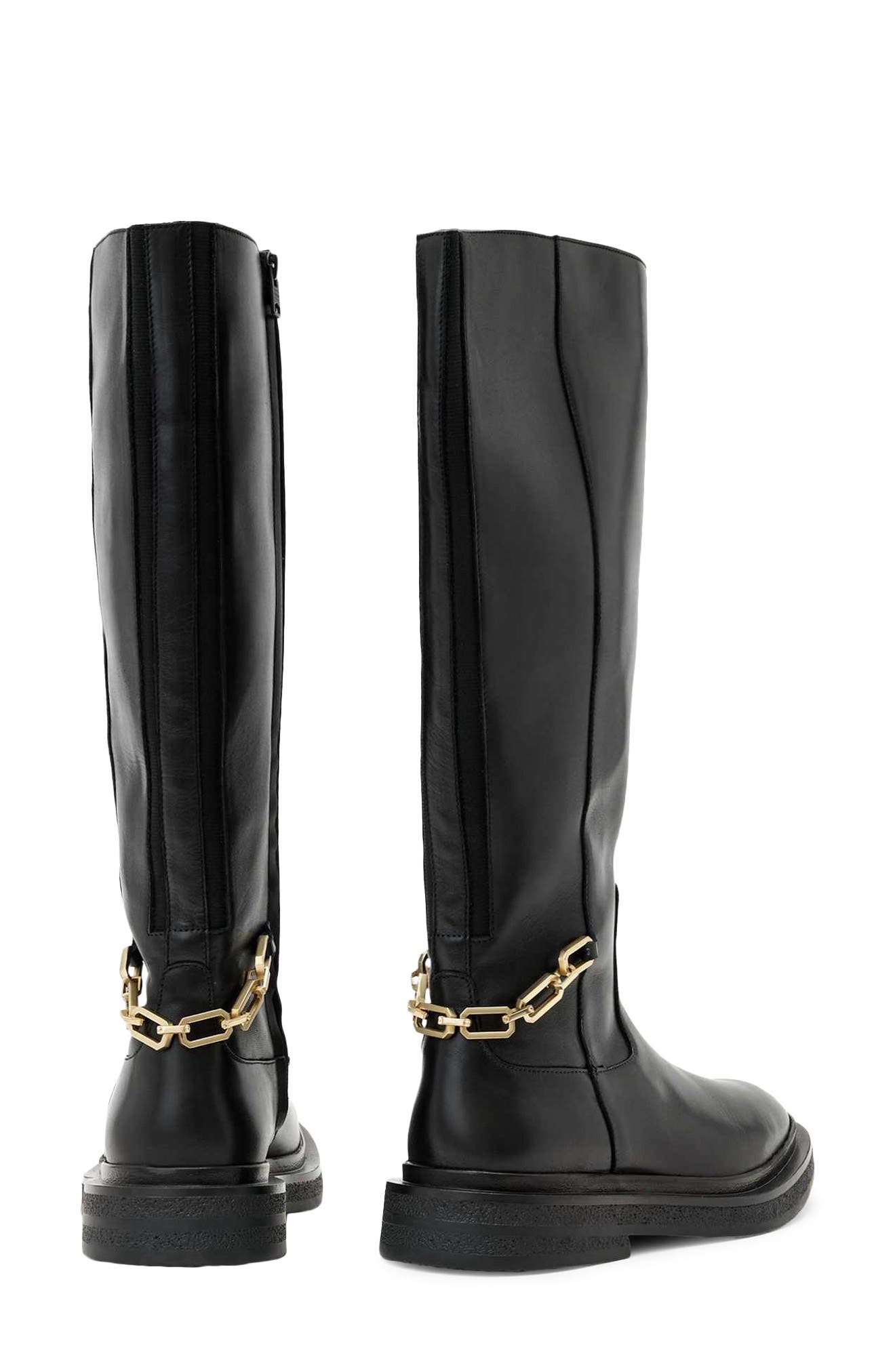 AllSaints Escher Rider Knee High Boot, Alternate, color, Black