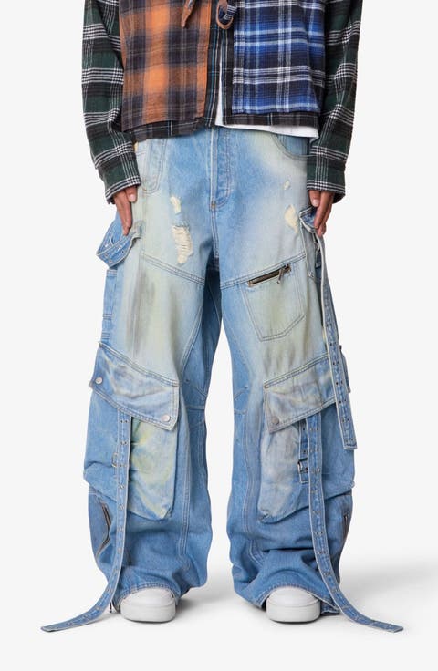 Belt Accent Rave Denim Ultra Baggy Wide Leg Jeans