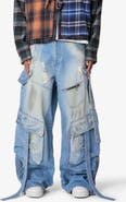 mnml Belt Accent Rave Denim Ultra Baggy Wide Leg Jeans