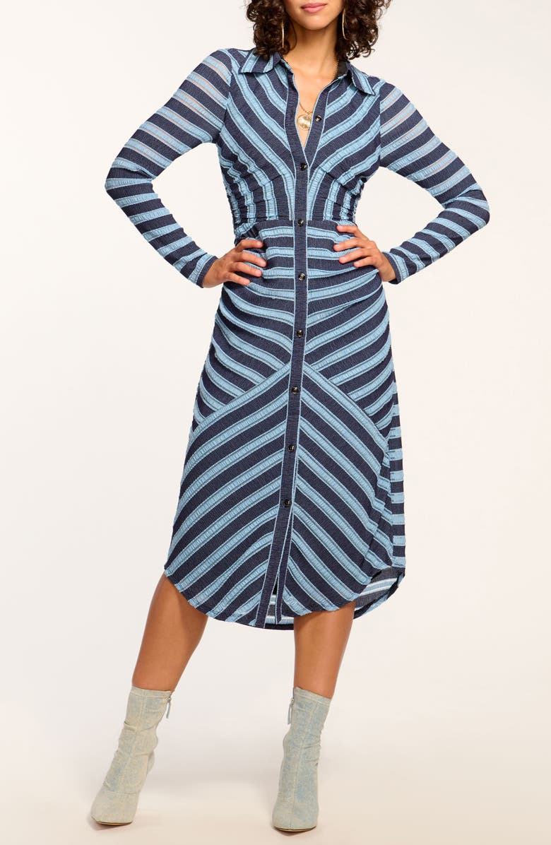 Ramy Brook Wyatt Stripe Long Sleeve Midi Dress, Alternate, color, Ribbon Blue Striped Knit