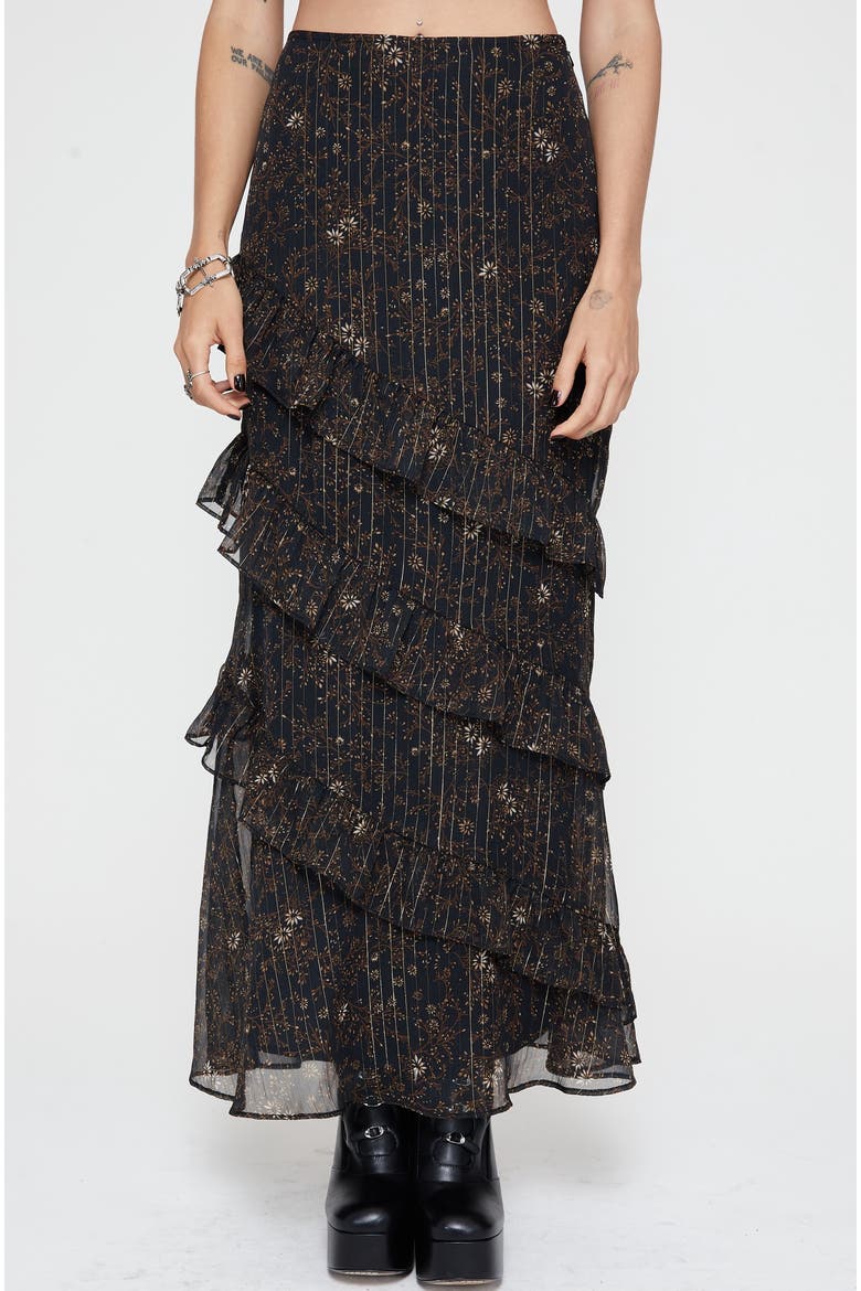 Astralis Stripe Ruffle Tiered Maxi Skirt, Main, color, Black