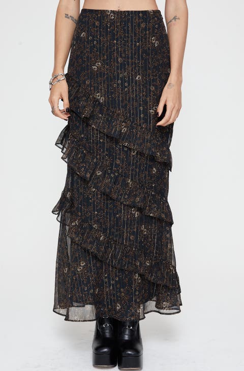 Astralis Stripe Ruffle Tiered Maxi Skirt