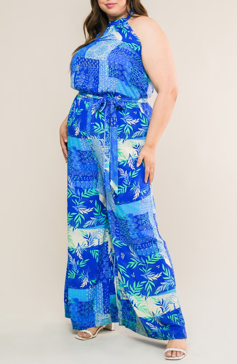 FLYING TOMATO Halter Woven Jumpsuit, Alternate, color, Blue Combo