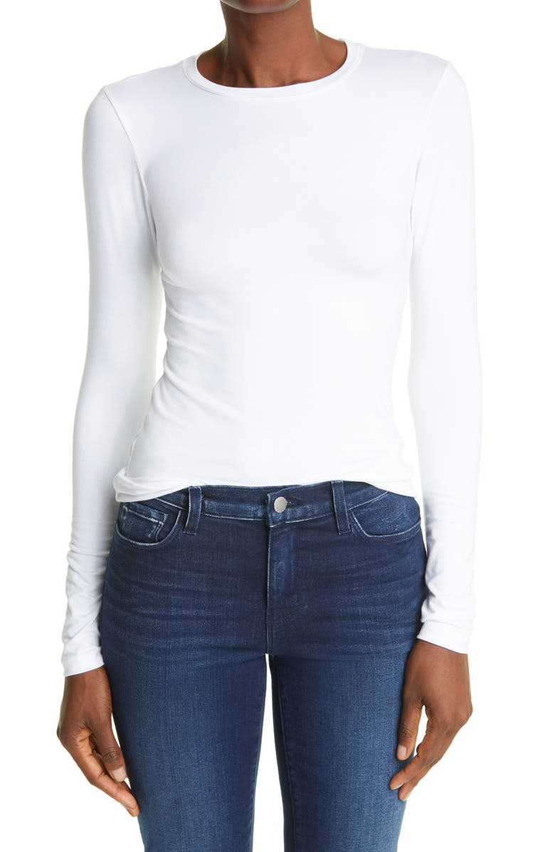 L'AGENCE Tess Long Sleeve Stretch Jersey Top, Main, color, White