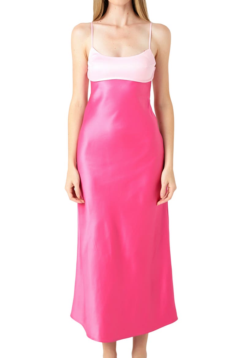 Colorblock Satin Midi Cocktail Dress, Alternate, color, PINK MULTI