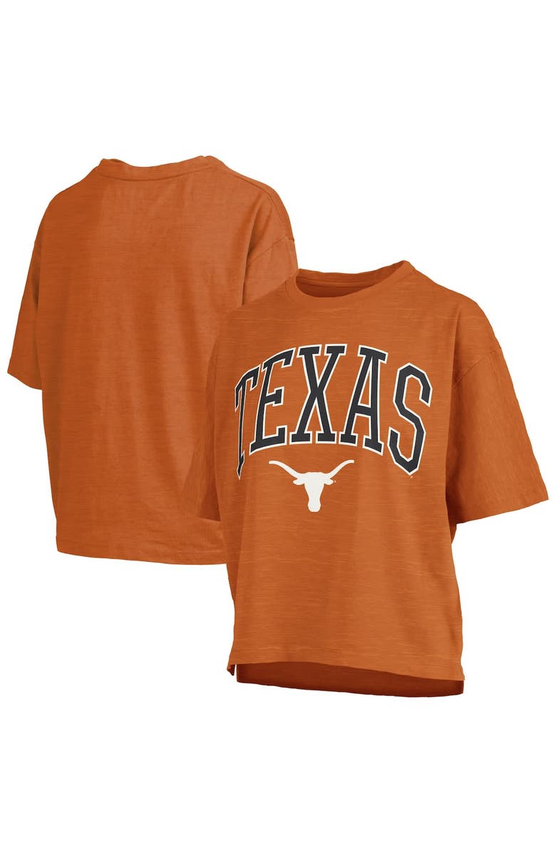 PRESSBOX Women's Pressbox Texas Orange Texas Longhorns Nelson Arch Over Logo Waist Length Oversized Slub T-Shirt, Alternate, color, Burnt Orange