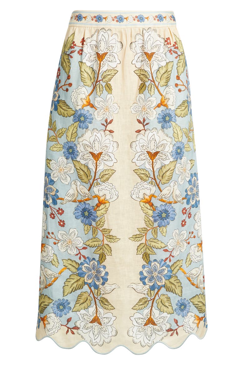 Garden Scarf Print Linen Midi Skirt, Alternate, color, GARDEN SCARF BLUE