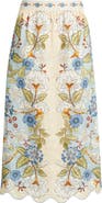 FARM Rio Garden Scarf Print Linen Midi Skirt