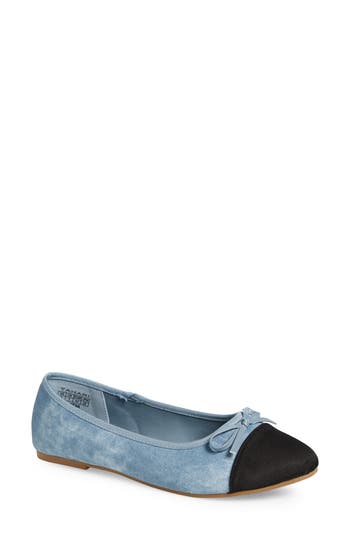 T Tahari Geneva Cap Toe Ballet Flat In Medium Blue